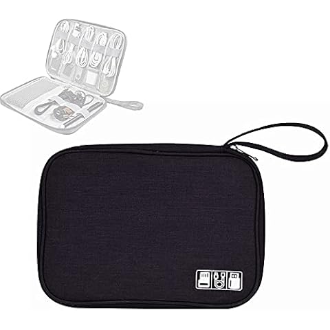 Small Electronic Accessories Organizer, Acopton Universal Compact Travel Digital Accessories Storage Bag for Portable Charger, Cables, Earphone, Cord, SD Card, Phone (Black) Cover