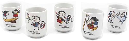 Signim Juego de vasos de chupito coreanos Soju 5 piezas de cerámica de cerámica para whisky sake vodka alcohol licor con ilustraciones