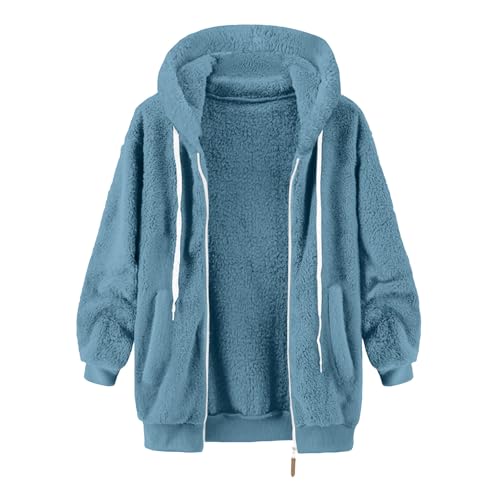 Womens Sherpa Fleece Jacket Long Sleeve Zip Up Hoodie Oversized Pullover Crewneck Sweatshirt Fuzzy Fall Tops4