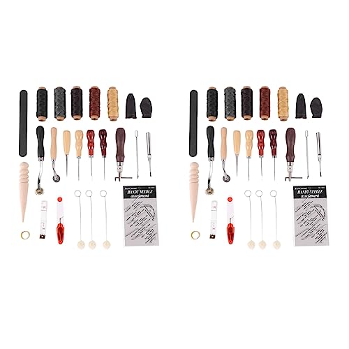 Lckiioy 62 Piezas Herramientas de Costura de Herramientas de de DIY Juego de Herramienta de Puntada de Mano Con MÁQuina de Acanalar PunzÓN Kit de Dedal Hilo Encerado
