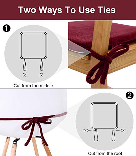 Shinnwa Dining Chair Pads,2 Pack Non Slip Memory Foam Kitchen Chair Cushions Pads With Ties And Gripper Backing (16" Square,Velvet Red) #TOP6