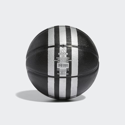 Image of adidas Unisex 3-Stripes Rubber Mini Basketball, Black /Silver Metallic, 3