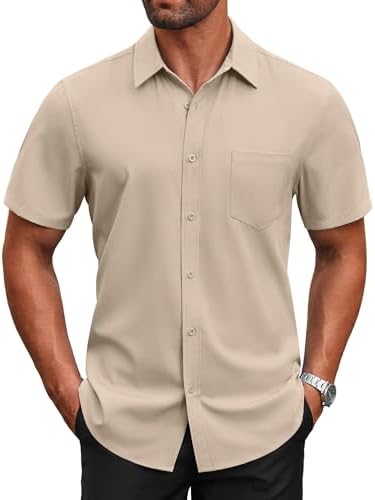 COOFANDY Men's Short Sleeve Button Down Shirts Casual Dress Shirts for Men Untucked Shirt with Pocket