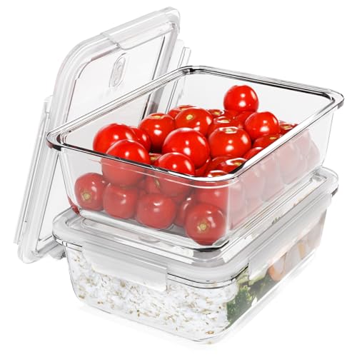 Classbach® Boîtes de Préparation de Repas avec Couvercle en Verre, Ensemble de 2 Récipients en Verre avec Couvercle Adaptés au Lave-vaisselle, au Micro-ondes et au...