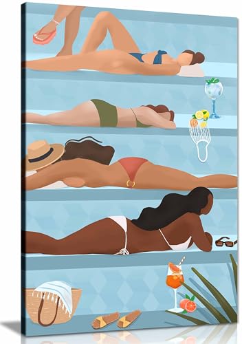 Impression sur toile encadrée Ladies by the pool cadre déco salon 76x51cm
