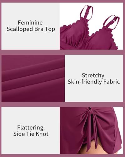 Image of Charmo Plus Size Swimsuit for Women Swim Dress Scalloped One Piece Tummy Control Bathing Suit Ruched Swim Suits