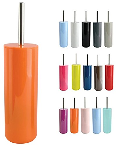 MSV Brosse WC Porte-Balai Toilette Pot à Balai „Inagua“ Ensemble WC à Poser en Polystyrène Balayette avec Manche en Acier Inoxydable Orange