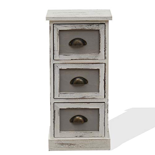 Rebecca Mobili Mesita de Noche, cajonera compacta para el baño, 3 cajones, Madera de paulonia, Gris Blanco, Estilo Vintage - Medidas: 62 x 29 x 25 cm (AxANxF) - Art. RE4888