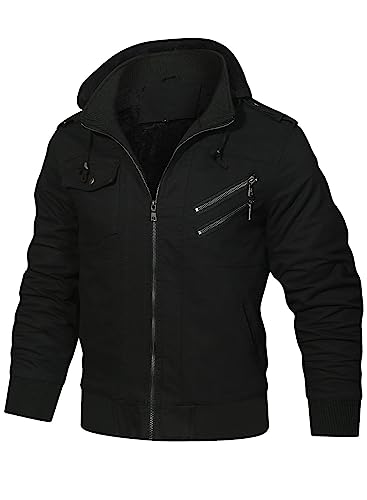 HOOD CREW Men’s Jackets Winter Thicken Fleece Lined Outerwear Tactical Military Cargo Jacket with Hood4