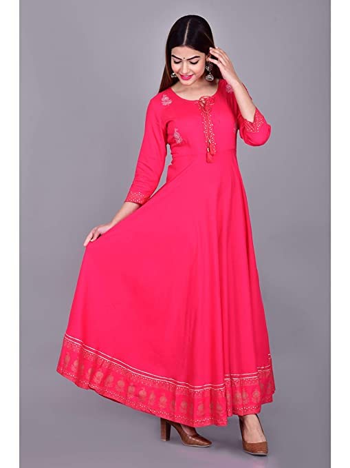 Image of JAYROSH Women's Embroidered Rayon Anarkali Kurta Gown | Flared Kurti for Women & Girls