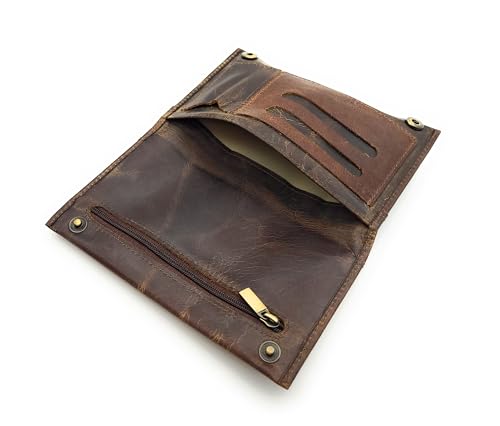 Blague à tabac en cuir de buffle « Fresh » – Sac en cuir rustique avec compartiment en caoutchouc naturel pour tabac en vrac, double compartiment pour...