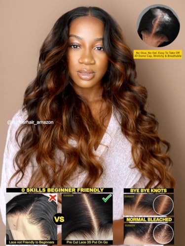 Image of Sunber Highlight Brown Body Wave Balayage 7x5 HD Lace Front Human Hair Wig