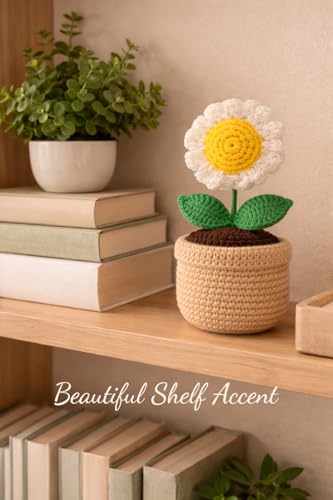Image of Handmade Crochet Sunflower Pot - Eco-Friendly Knitted Flower Plant, Perfect Decorative Piece for Home, Office Table & Gifting Purpose (Red)