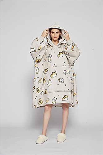 Sacebeleu Decke Hoodie Sweatshirt,Flauschige Sherpa TV-Decke mit Ärmeln,Oversized Kapuzen Pullover Kuscheldecke mit Känguru Tasche,Flanell Fleecedecke,Einheitsgröße für Damen,Herren