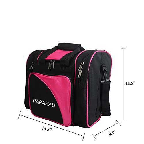 Papazau Bowling Bag For Single Ball - Single Ball Tote Bag With Padded Ball Holder - Fits A Single Pair Of Bowling Shoes Up To Mens Size 14 (Black/Pink) #TOP1