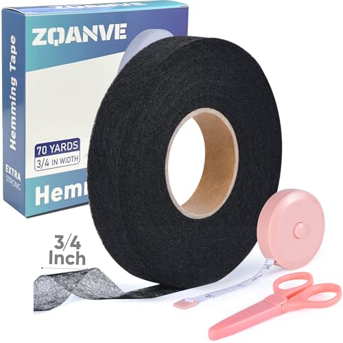 Hem Tape 3/4 INCH x 70 Yards No Sew Iron-On Hemming Fabric Tape(Black)