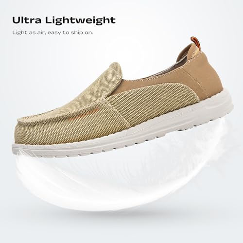 Image of Men's Canvas Loafers, Slip On Casual Shoes | Hands Free, Lightweight, Comfortable, Breathable Upper, Walking Shoes, Stretch, Travel, Vacation, Everyday Wear
