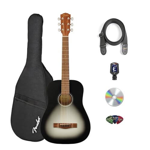 Fender FA-15 3/4-Scale Kids Steel String Acoustic Guitar - Moonlight Burst Bundle with Gig Bag Tuner Strap Picks and Austin Bazaar Instructional DVD