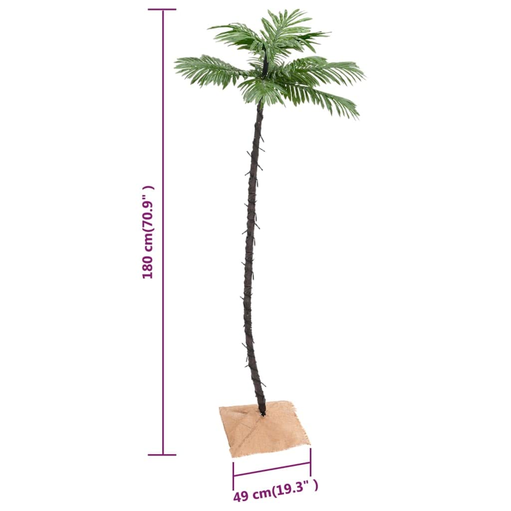 vidaXL Palmera Artificial con 96 Leds Decoración Adorno Iluminación Planta Plástica Luces Fiesta Festival Exterior Blanco Cálido 180 cm
