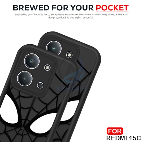 Image of AESTMO Back Case Cover for Redmi 15C 5G / Poco C85 5G Cover | Spidey Face Mask Design | Silicone Case | Full Body Protection | Camera Protection Back Cover for Redmi 15C 5G / Poco C85 5G (Black)