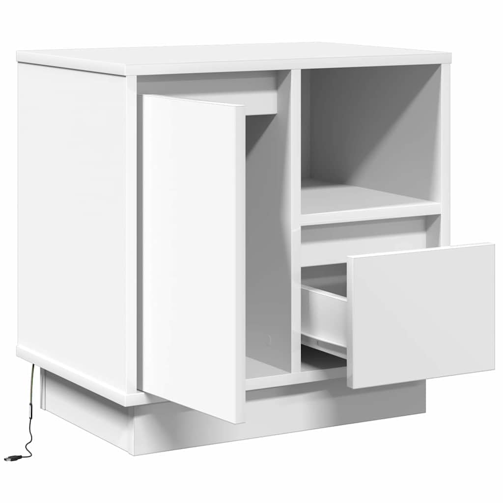 Mesita de noche blanca 50 x 34,5 x 50 cm con LED y cajones de madera de diseño moderno y sencillo, resistente, organizador para dormitorio, salón