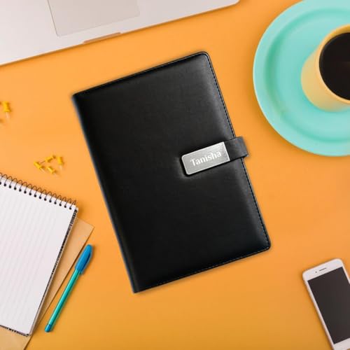 Image of Giftana Personalized Diary with Pen, Keychain, Mobile Stand, Coffee Tumbler 510ml, Card Holder with Name, 6 in 1 Customized Gift for Husband, Employee Welcome Kit, Personalized Corporate Gift Set - Black