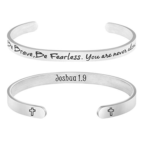 Memgift Christian Bracelets for Women Inspirational Gifts for Daughter Christmas Jewelry Bible Verse Be brave, be fearless you are never alone Joshua 1.9