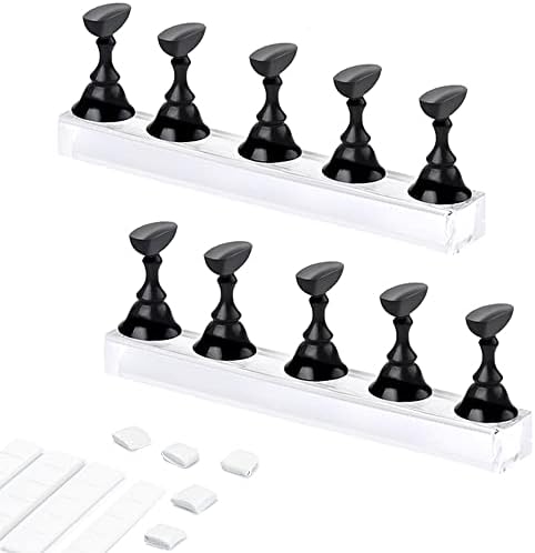 Acrylic Nail Display Stand DIY Nail Crystal Holder Magnetic Practice Stands with Reusable Adhesive Putty Clay for False Nail Tip Manicure Tool (2 Black)
