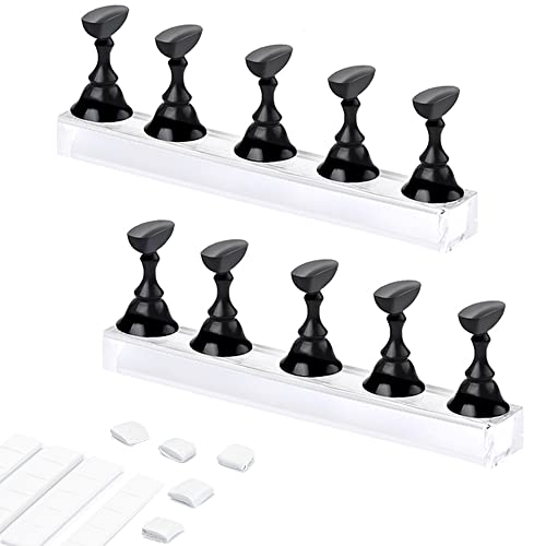 Acrylic Nail Display Stand Diy Nail Crystal Holder Magnetic Practice Stands With Reusable Adhesive Putty Clay For False Nail Tip Manicure Tool (2 Black) #TOP13