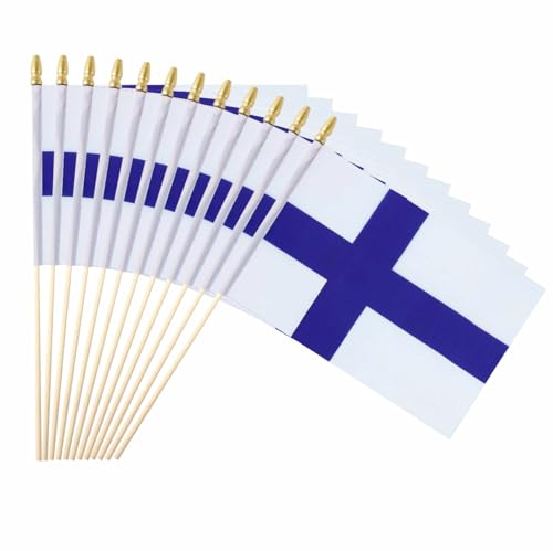 Ckexin 25Pack Small Finland Flag Handheld Mini Finnish Flags on Stick 5x8 Inch