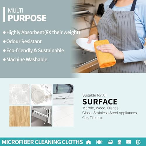 Image of DCS Microfibre Cleaning Cloth, Yellow, Pack of 20, Large Size: 40x40cm. Super Soft Premium Streak Free Washable Cloth Duster for Kitchen , Bathrooms, Surfaces, Mirrors, Car, Motorbike