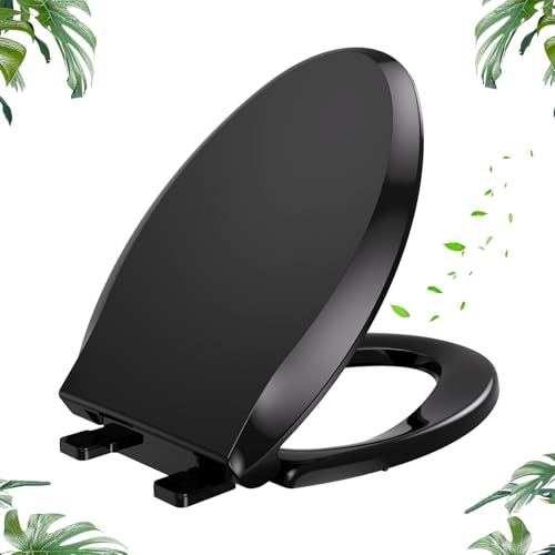 YASFEL Standard Universal elongated Toilet Seat,Soft Close,Ergonomic Toilet Bowl Seat,Fits for Standard elongated with Thickened Plastic Lid (18.5'', Black)