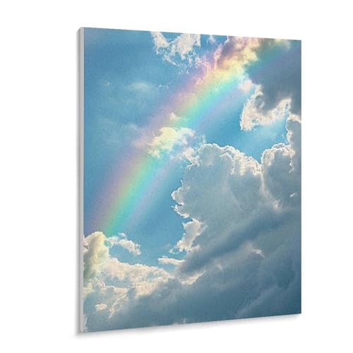 数字油絵 ラッセン 青い空、白い雲、そして虹 デジタル油絵 数字キットによる絵画 DIY絵 手塗り 平和な雰囲気 夢のような光景 数字キット塗り絵 壁飾り ホーム オフィス装飾 数字塗り絵 手工芸 初心者 大人 子供 贈り物 40×50cm
