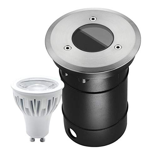 Preisvergleich Produktbild LED Bodeneinbaustrahler Set mit dimmbaren 7W LED GU10 Leuchtmittel - tauschbar - 570lm - warmweiß - rund - IP67 - Edelstahl - belastbar 2t - 50W Ersatz - [Bodeneinbauleuchte Bodenleuchte Bodenlampe]