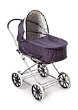 Badger Basket English Style Doll Stroller - Adjustable Canopy Classic Doll Pram - Fits 18 to 22-Inch Dolls - Durable Pretend Play Toy with Smooth Wheels for Kids - Navy