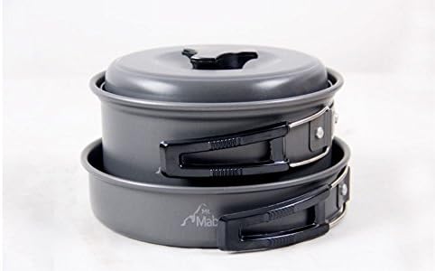 Mt. Mabon’s Camping Cookware Set, 8 Piece, For Camping, Hiking, Boats, Outdoor Use, Stackable, Non-Stick, Lightweight, with Saucepan, Frying Pan and Folding Handles