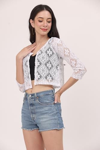 Image of Women Self Design Floral lace Regular Open Front Shrug