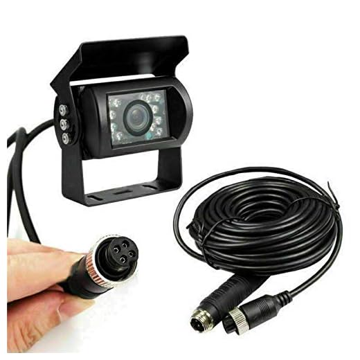Riloer Cámara de Respaldo de Marcha Atrás CCD de 4 Pines, con Kit de Cable de 10m AU, con Visión Nocturna para Camiones Caravanas Autobuses Autocaravanas Remolque de Caballos