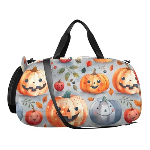 Duffle Bag for Boys or Girls with Shoes Compartment, Halloween Pumpkins Cute Leaves Sports Travel Bag Overnight2