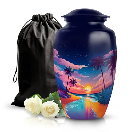 Image of Beach Urn - Burial Urn for Human Ash - 10 Inch - Large with Velvet Bag - Cremation Urns Human Ashes - Funeral Urns for Male & Female Ash - Memorial Ashes for Adult