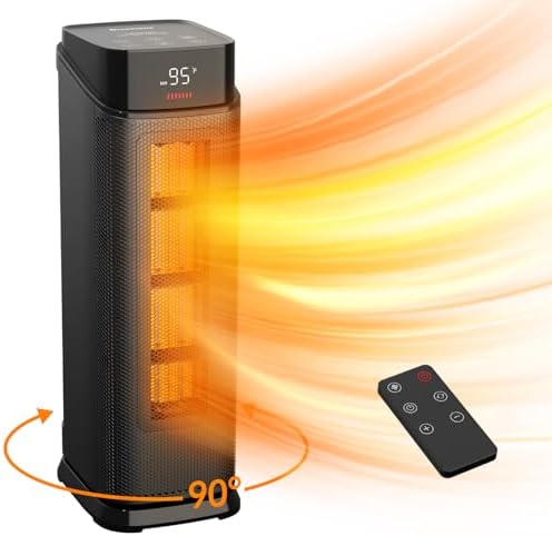 BREEZOME Space Heater Indoor, 1500W PTC Portable Electric Heaters for Home with Thermostat & 90° Oscillating, 24H Timer, Quiet Safety Ceramic Tower Heater with Remote for Bedroom Office BREEZOME Space Heater Indoor, 1500W PTC Portable Electric Heaters for Home with Thermostat & 90° Oscillating, 24H Timer, Quiet Safety Ceramic Tower Heater with Remote for Bedroom Office