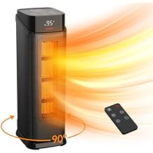 BREEZOME Space Heater Indoor, 1500W PTC Portable Electric Heaters for Home with Thermostat & 90 Oscillating, 24H Timer, Quiet Safety Ceramic Tower Heater with Remote for Bedroom Office