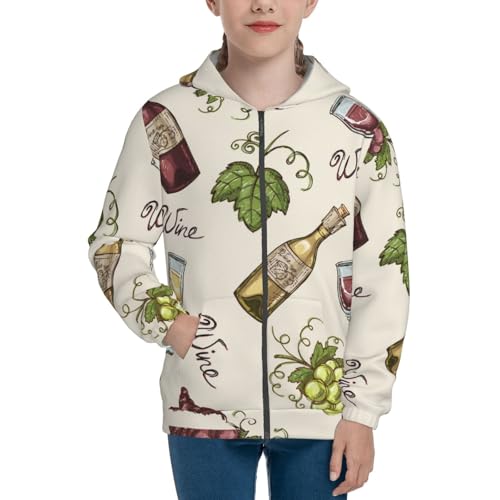 Grapes Bbottles Wine Kids Pullover Hoodies Boys Zip Up Sweatshirts Girls Athletic Clothes with Pocket3