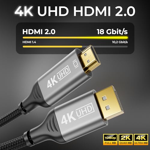 deleyCON 3,0m 4K DisplayPort a HDMI Cable 4K@60Hz (Para Monitor HDMI) Adaptador Enchufe de Aluminio FullHD UHD HDR - Para PC Ordenador Tarjeta Gráfica Monitor TV Proyector - imagen 3