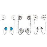 Lux Accessories Mood Disc Yin Yang Peace Sign Sunflower Floral Flower Ear Cuff Earrings Set
