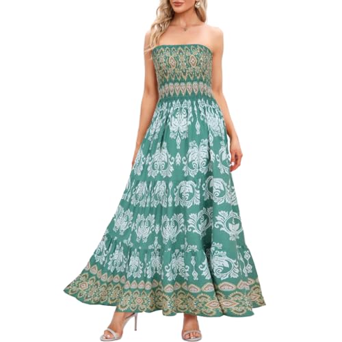 Image of Women's Summer Strapless Tube Top Maxi Dresses Off Shoulder Boho Beach Long Dress