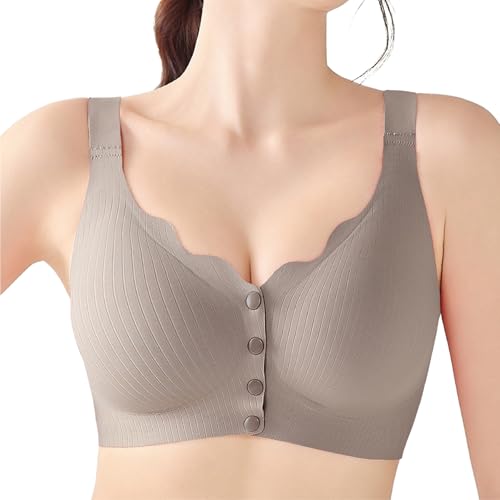 Gailife Front Closure Bras for Women Seamless Wireless Comfort Supportive No Underwire Convenient Mastectomy Bralettes, Grey, L
