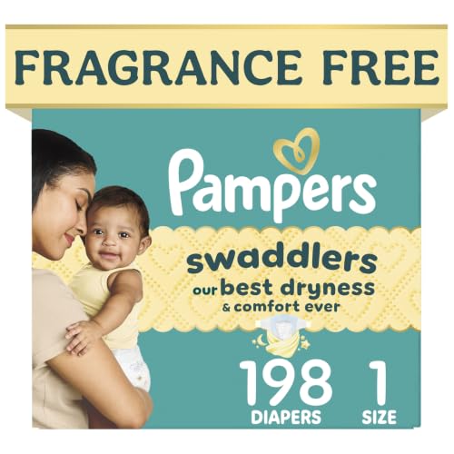 Image of Pampers Swaddlers Diapers, Size 1 (8-14 lbs), 198 Count, Fragrance Free, Hypoallergenic, Absorbent, Pediatrician Recommended, Skin Safe