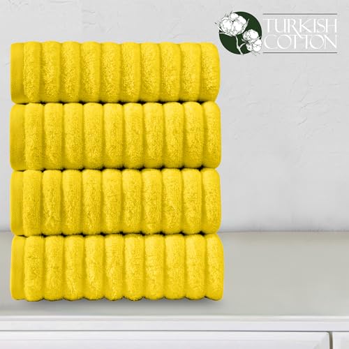 Image of Elegant Comfort Luxury 100% Turkish Cotton Corduroy Ribbed 4 Pack Hand Towel Set 16 x 28 Inch - Absorbent, Super Soft, Quick Dry, Premium Towels for Bathroom, Gym, Spa and Hotel Use, Yellow