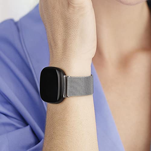 Image of Amzpas Bands Compatible with Fitbit Versa 3 /4 Fitbit Sense /Sense 2, Breathable Stainless Steel Loop Mesh Magnetic Adjustable Wristband for Fitbit Versa 3 /4 Fitbit Sense /Sense 2 for Women and Men